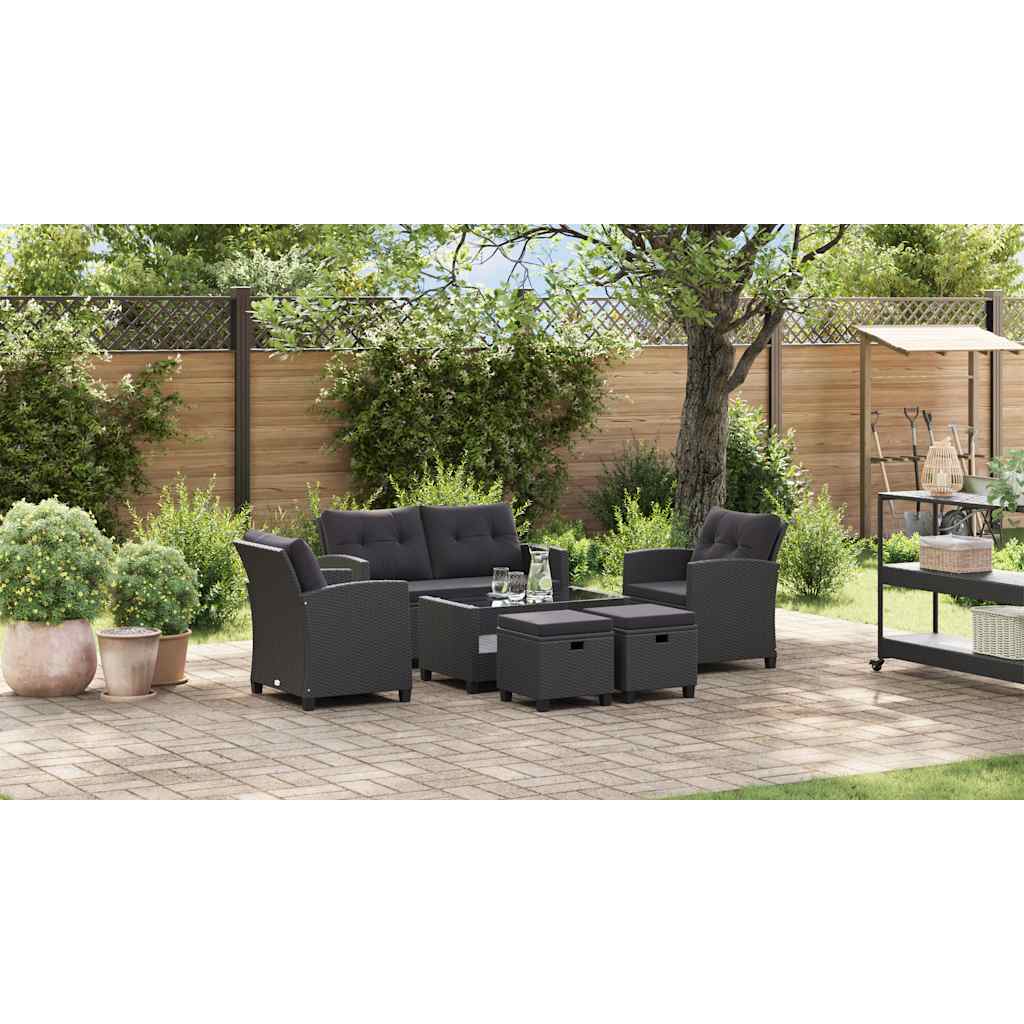 6 Piece Patio Sofa Set with Cushions Poly Rattan Black