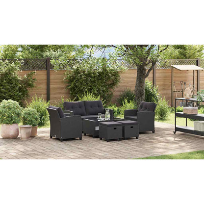6 Piece Patio Sofa Set with Cushions Poly Rattan Black