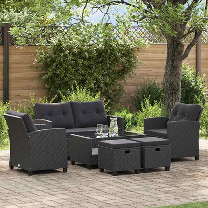 6 Piece Patio Sofa Set with Cushions Poly Rattan Black