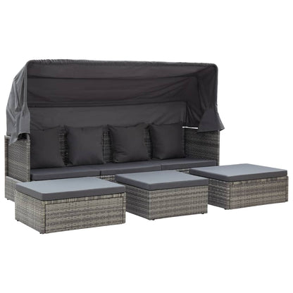 Patio Lounge Bed with Roof Mixed Gray Poly Rattan
