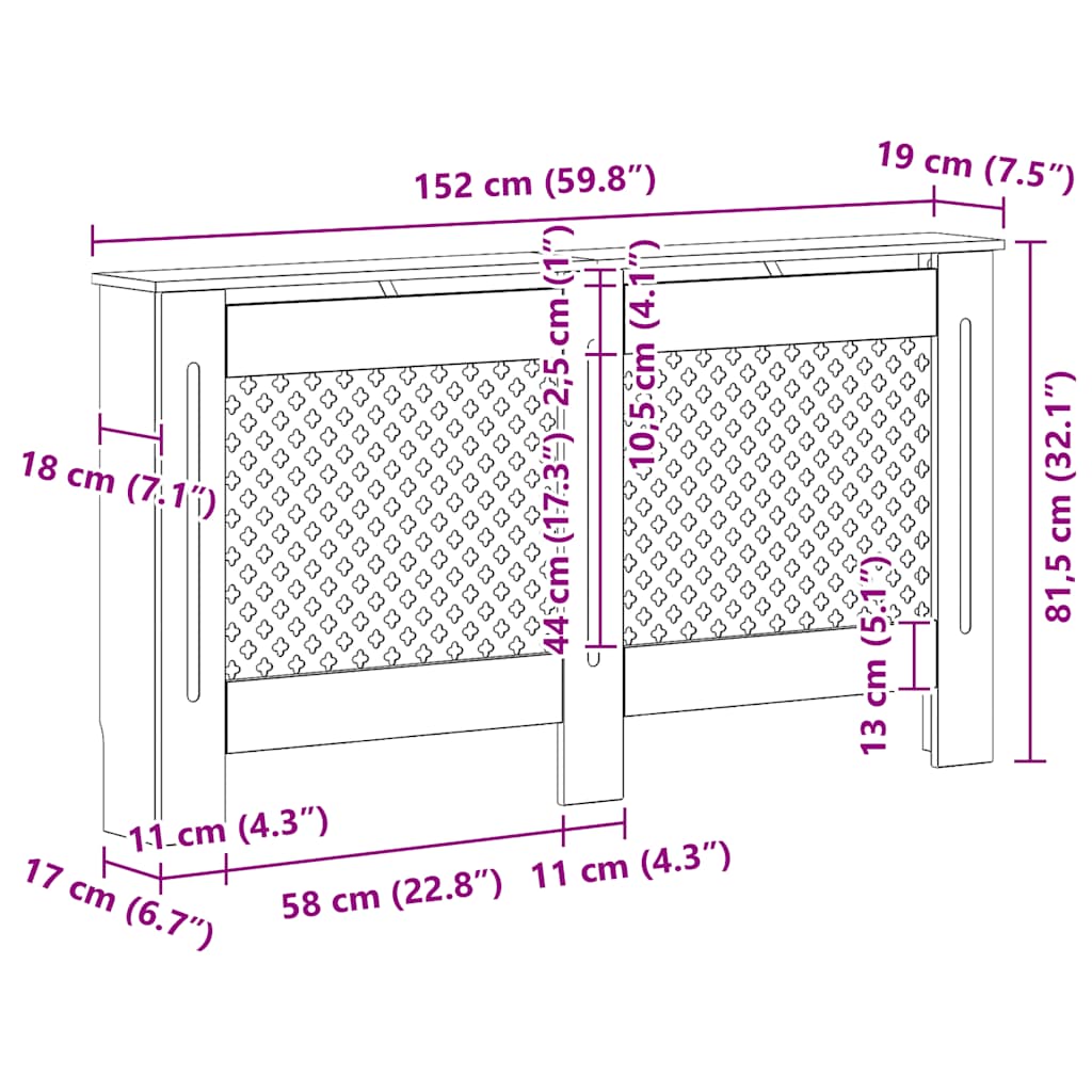 Radiator Covers 2 pcs White 152x19x81.5 cm MDF