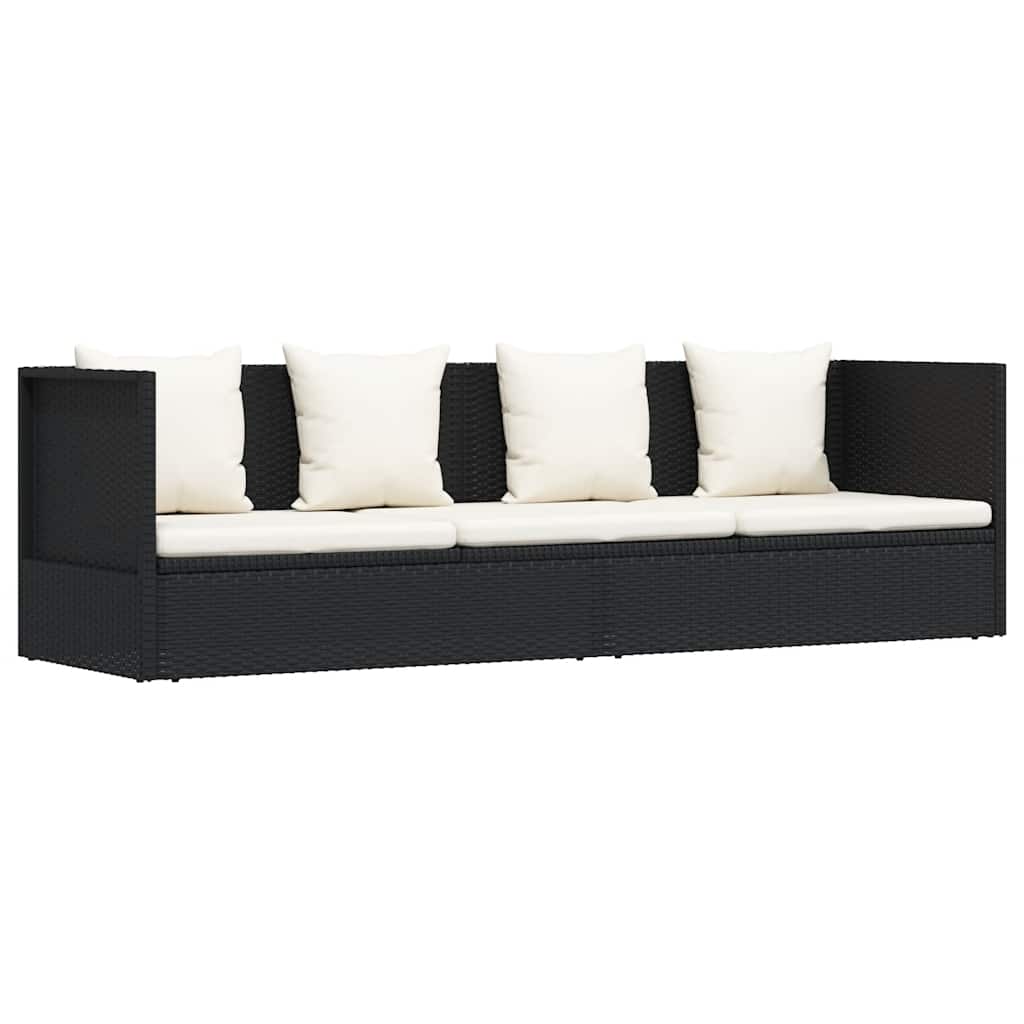 Patio Bed with Cushion & Pillows Poly Rattan Black