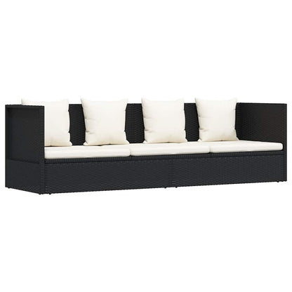 Patio Bed with Cushion & Pillows Poly Rattan Black