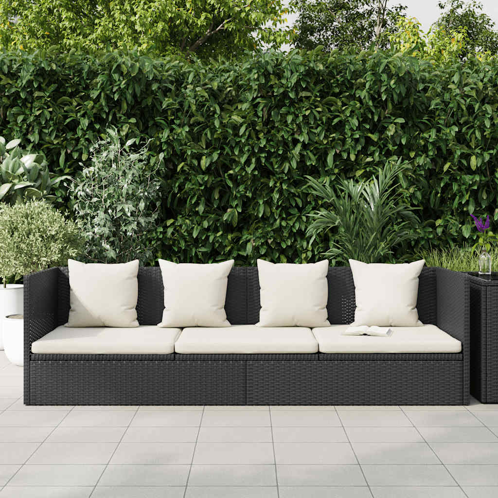 Patio Bed with Cushion & Pillows Poly Rattan Black