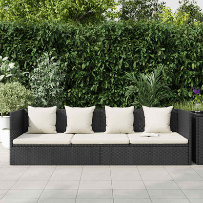 Patio Bed with Cushion & Pillows Poly Rattan Black
