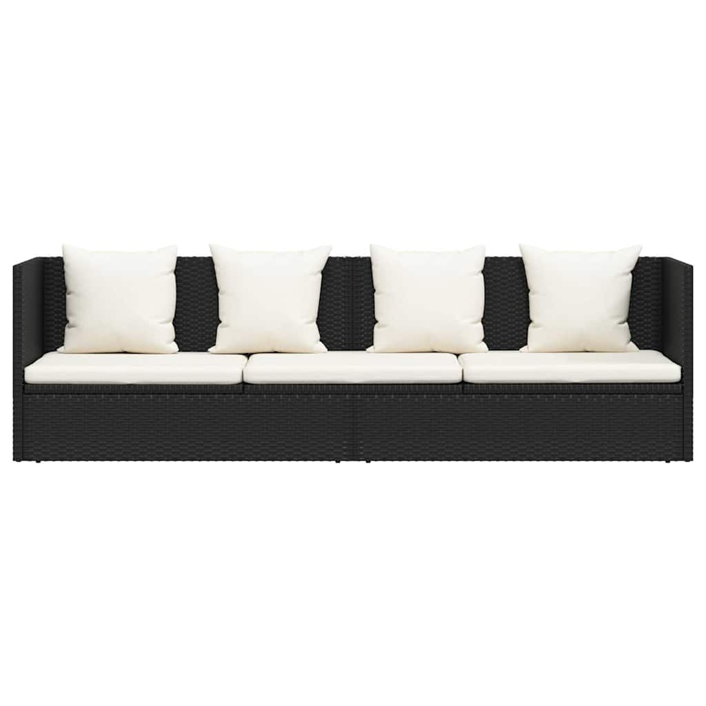 Patio Bed with Cushion & Pillows Poly Rattan Black