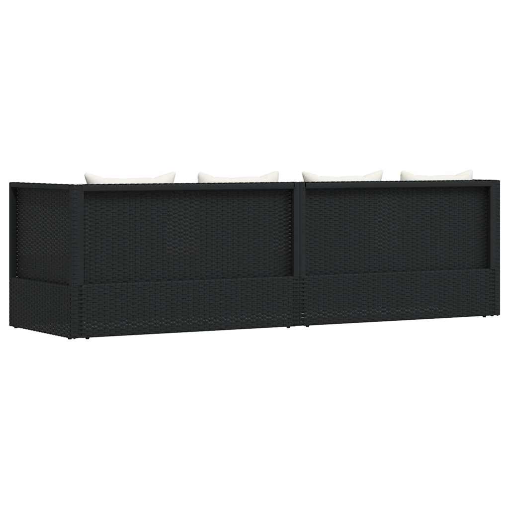 Patio Bed with Cushion & Pillows Poly Rattan Black