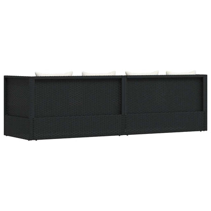 Patio Bed with Cushion & Pillows Poly Rattan Black