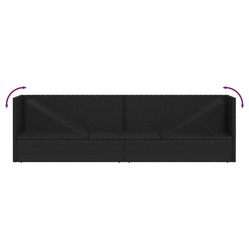 Patio Bed with Cushion & Pillows Poly Rattan Black
