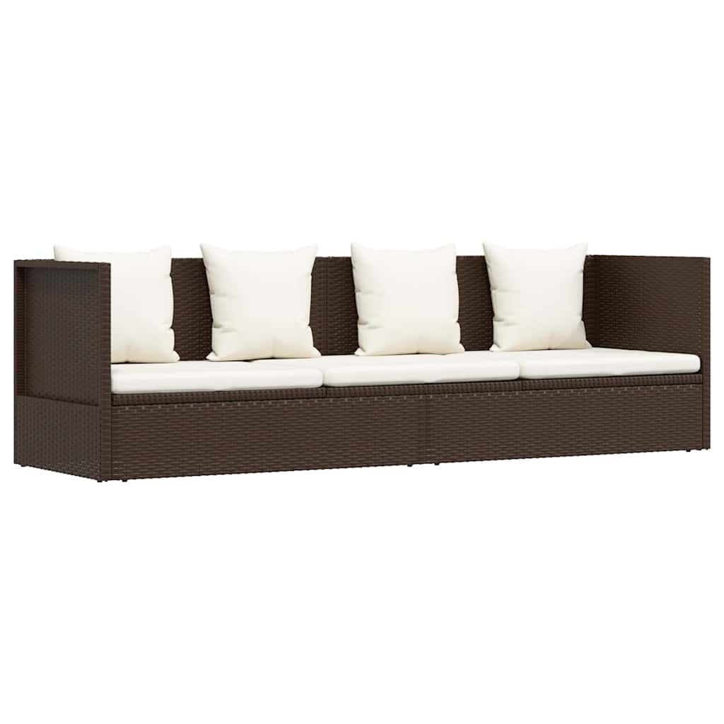 Patio Bed with Cushion & Pillows Poly Rattan Brown