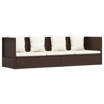 Patio Bed with Cushion & Pillows Poly Rattan Brown