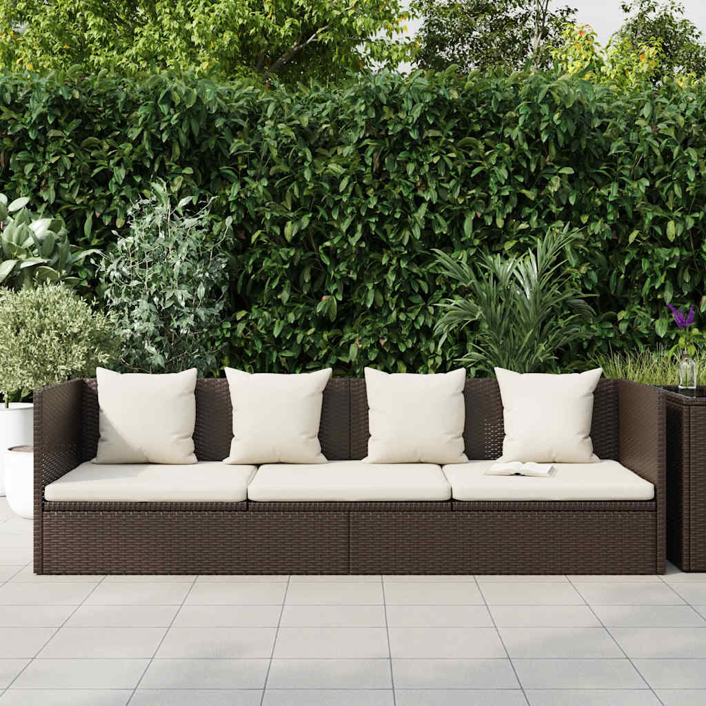 Patio Bed with Cushion & Pillows Poly Rattan Brown