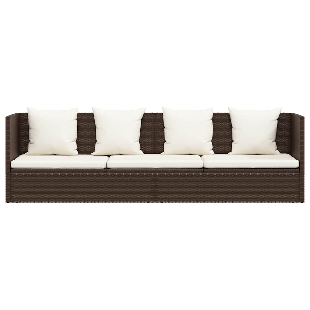 Patio Bed with Cushion & Pillows Poly Rattan Brown