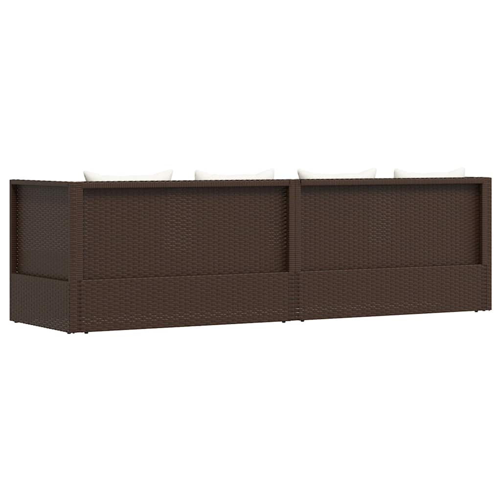 Patio Bed with Cushion & Pillows Poly Rattan Brown