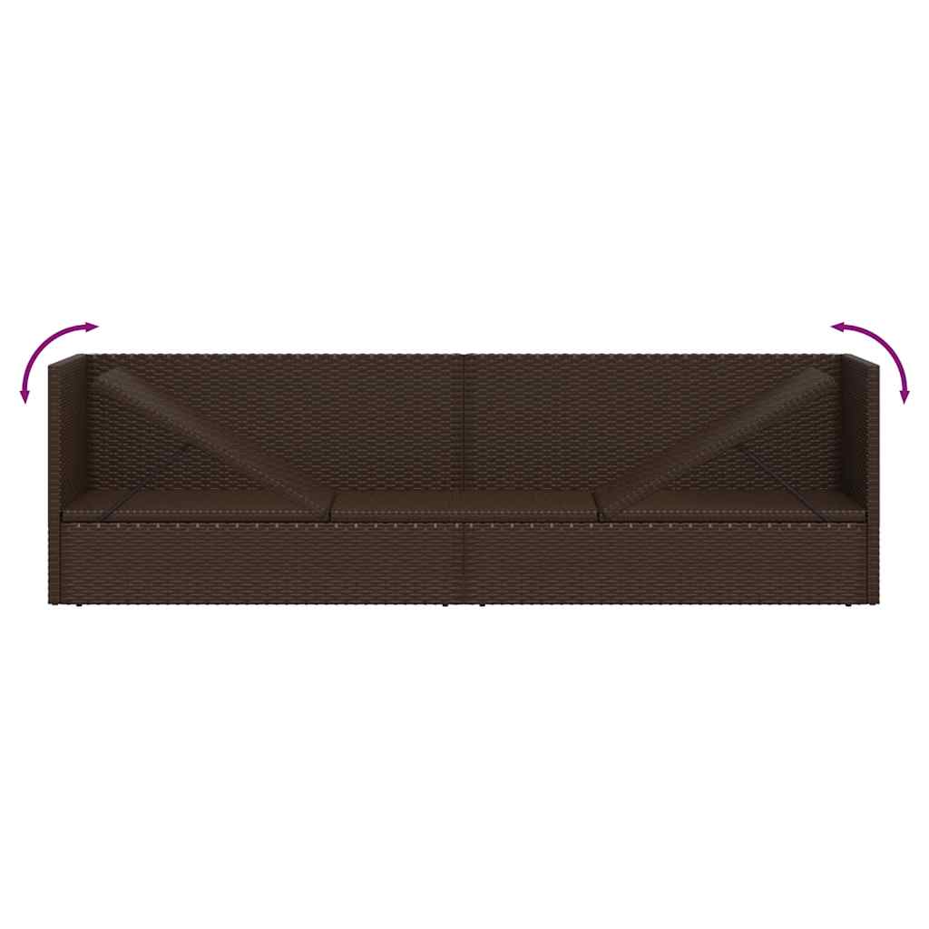 Patio Bed with Cushion & Pillows Poly Rattan Brown