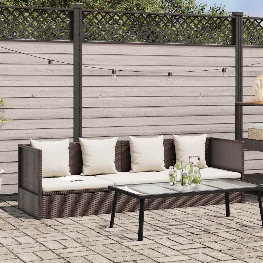Patio Bed with Cushion & Pillows Poly Rattan Brown