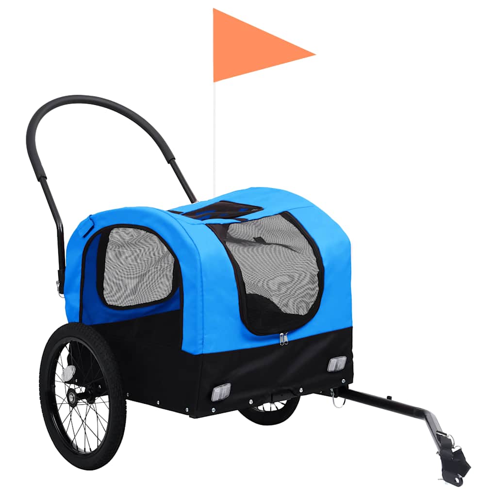 2-in-1 Pet Bike Trailer & Jogging Stroller Blue and Black
