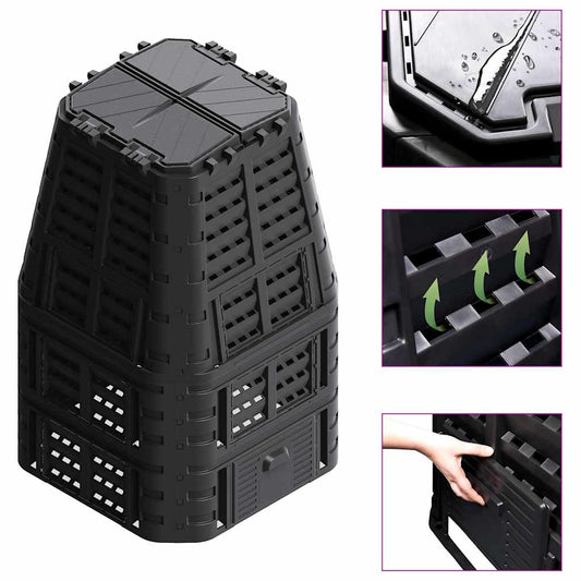 146278 vidaXL Garden Composter Black 93,3x93,3x146 cm 1000 L