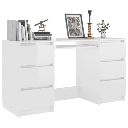 Writing Desk High Gloss White 140x50x77 cm Engineered Wood