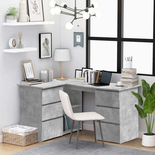 Corner Desk | Concrete Grey | Engineered Wood | 145 x 100 x 76 cm