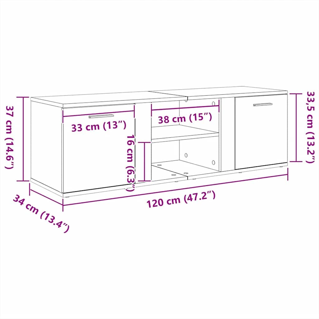 TV Cabinet Concrete Grey 120x34x37 cm Engineered Wood