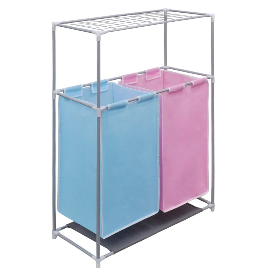 2-Section Laundry Sorter Hampers 2 pcs with a Top Shelf for Drying