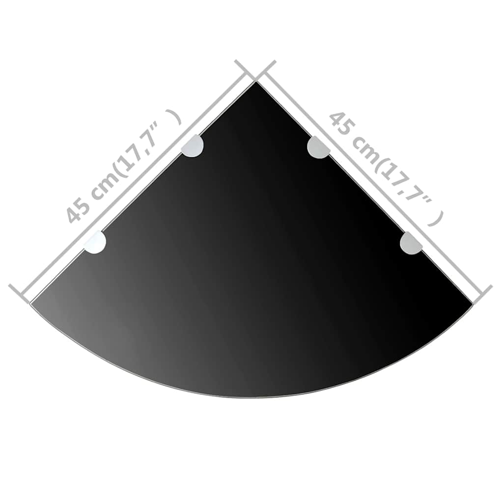 Corner Shelf | Set of 2 | Black | Tempered glass | 45 x 45 cm