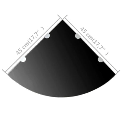 Corner Shelf | Set of 2 | Black | Tempered glass | 45 x 45 cm