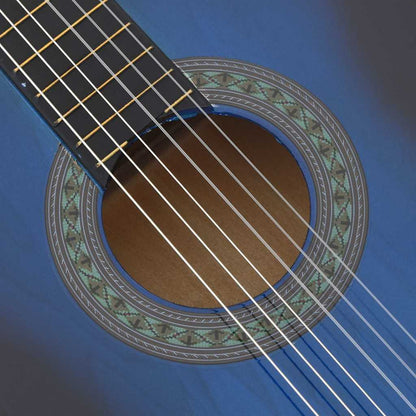 12 Piece Classical Guitar Beginner Set Blue 4/4 39"
