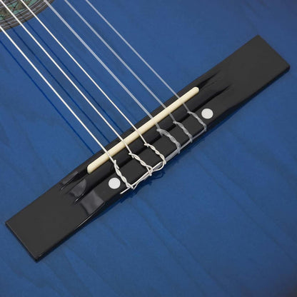 12 Piece Classical Guitar Beginner Set Blue 4/4 39"