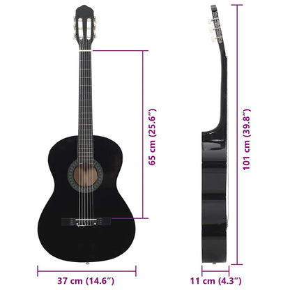 Classical Guitar for Beginner Black 4/4 39" Basswood