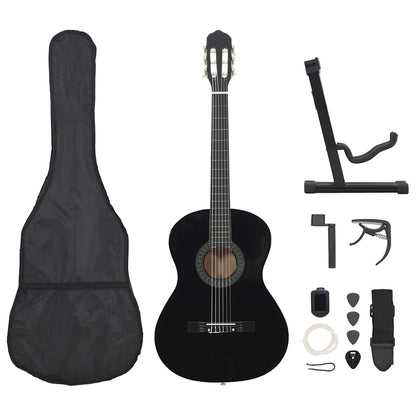 12 Piece Classical Guitar Beginner Set Black 4/4 39"