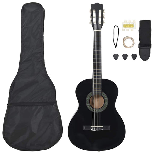 8 Piece Classical Guitar Beginner Set Black 3/4 36"
