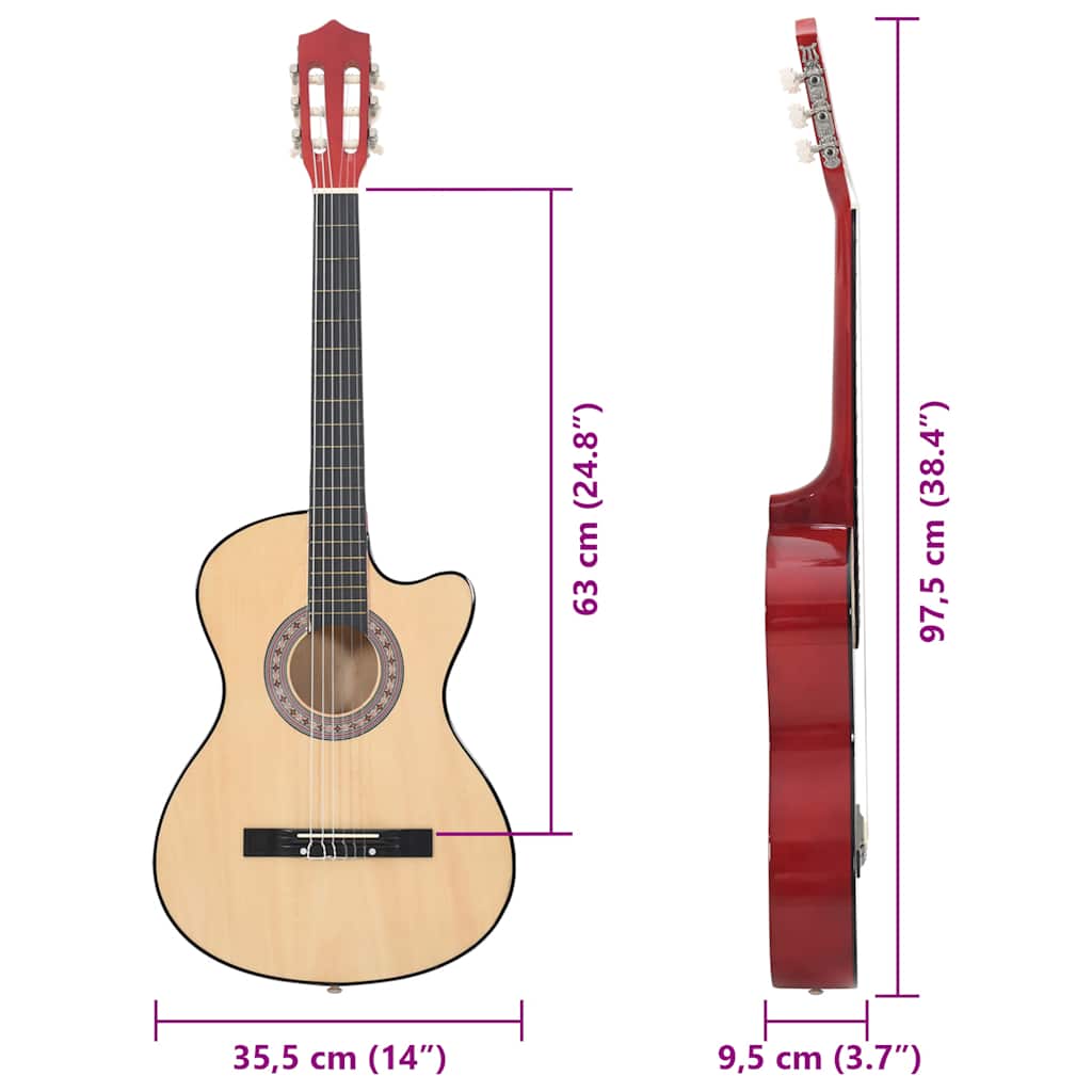 Western Acoustic Cutaway Guitar with 6 Strings 38 Basewood
