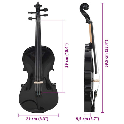 Violin Full Set with Bow and Chin Rest Black 4/4