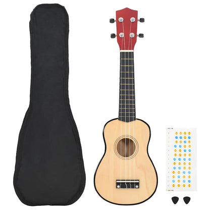 Soprano Ukulele Set with Bag for Kids Light Wood 21"