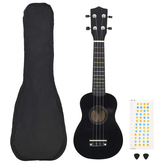 Soprano Ukulele Set with Bag for Kids Black 23"