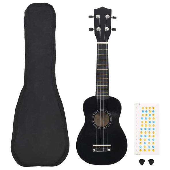 Soprano Ukulele Set with Bag for Kids Black 23"
