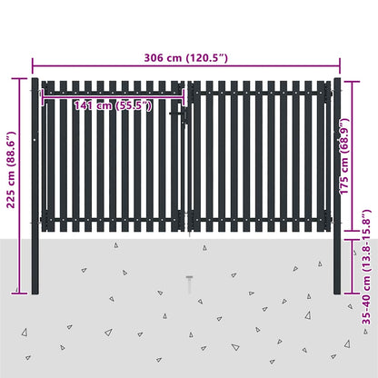 Double Door Fence Gate Steel 300x175 cm Anthracite