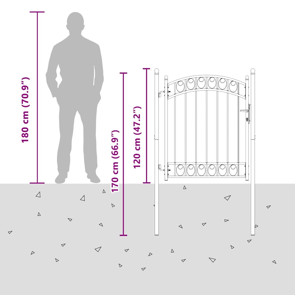 Fence Gate with Arched Top Steel 100x150 cm Black