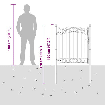 Fence Gate with Arched Top Steel 100x150 cm Black