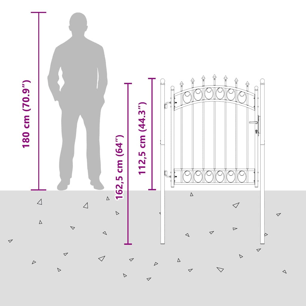 Fence Gate with Spikes Steel 100x125 cm Black