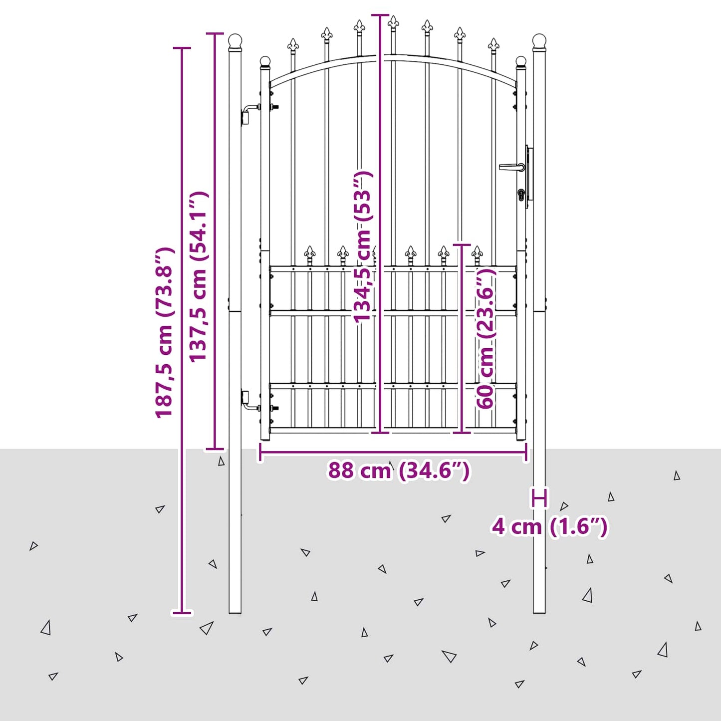 Fence Gate with Spikes EMMEN 100 x 175 cm Powder-coated steel