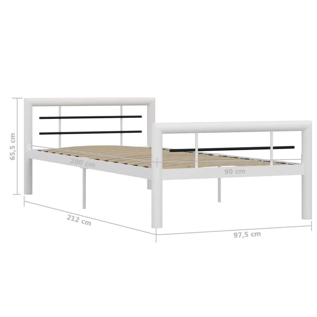 Bed Frame | White and black | Metal | Single | Bed Frame | Rectangular