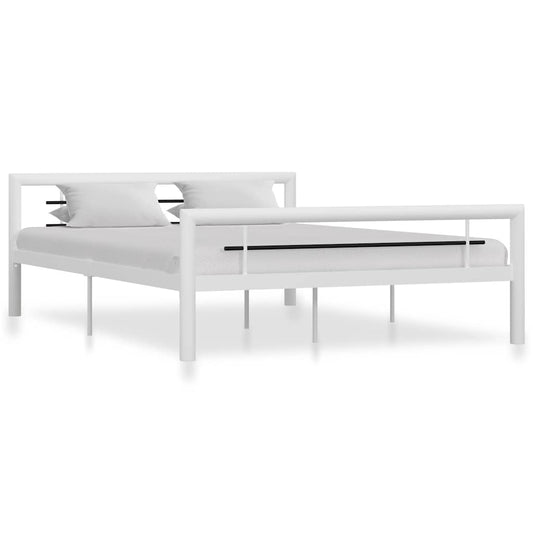 Bed Frame | White and Black | Metal | 140x200cm | Decorative Inlays
