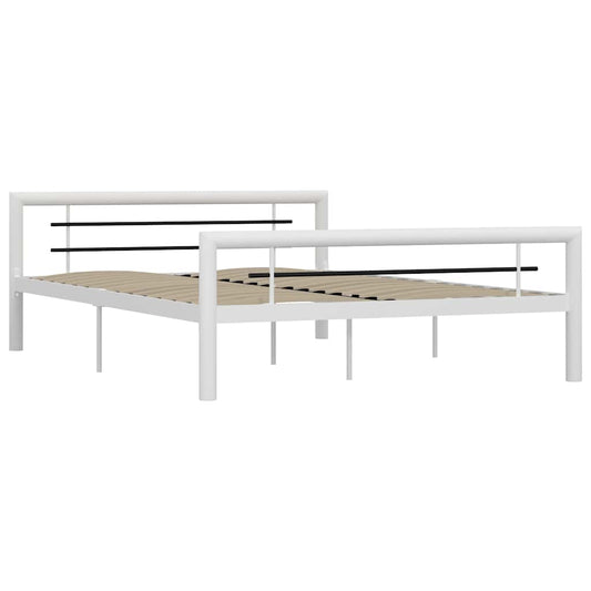 Bed Frame | White and Black | Metal | 140x200cm | Decorative Inlays