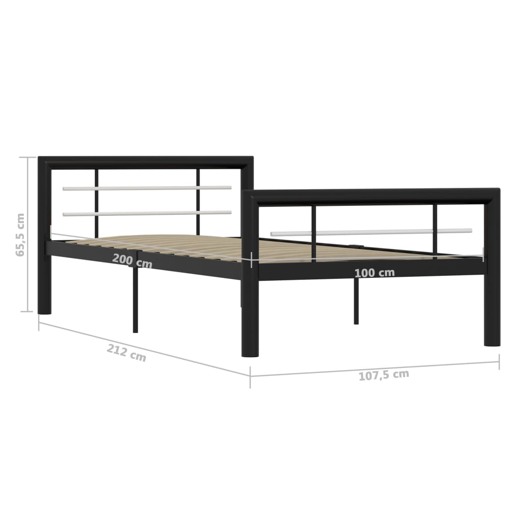 Bed Frame | Black and White | Metal | 90 x 200 cm | Bed Frame