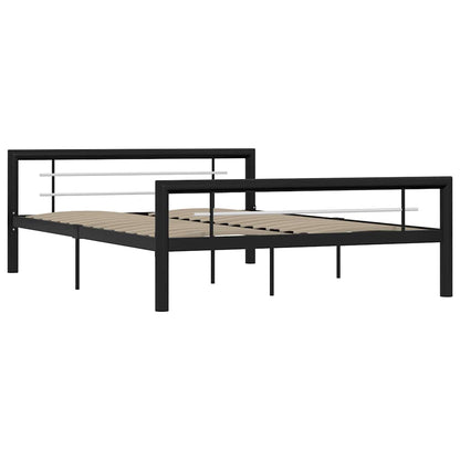 Bed Frame without Mattress Black and White Metal 140x200 cm