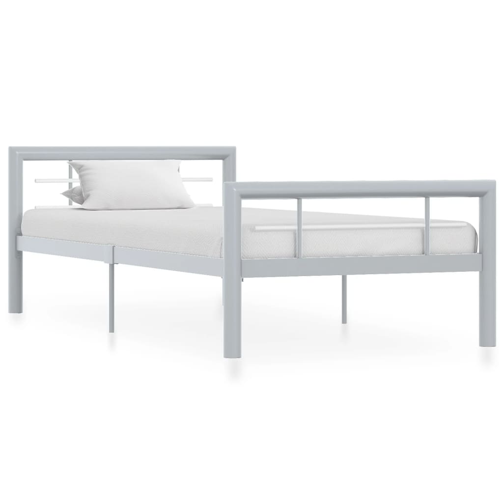 Bed Frame | Grey and White | Metal | Single | Durable | Bed Frame