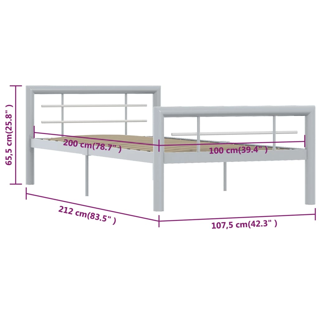 Bed Frame | Grey and White | Metal | Single | Durable | Bed Frame